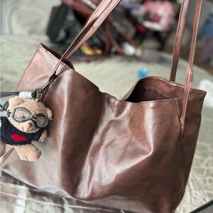 Brown faux Leather Tote Bag